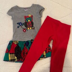 Cat & Jack Gray Owl Top and Red Leggings Set